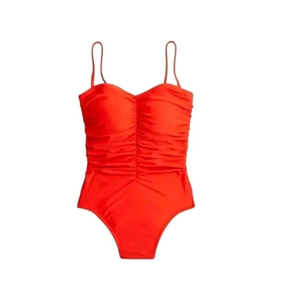 J Crew Ruched Sweetheart Full Coverage One Piece Swimsuit Red Size 24 3X NWT